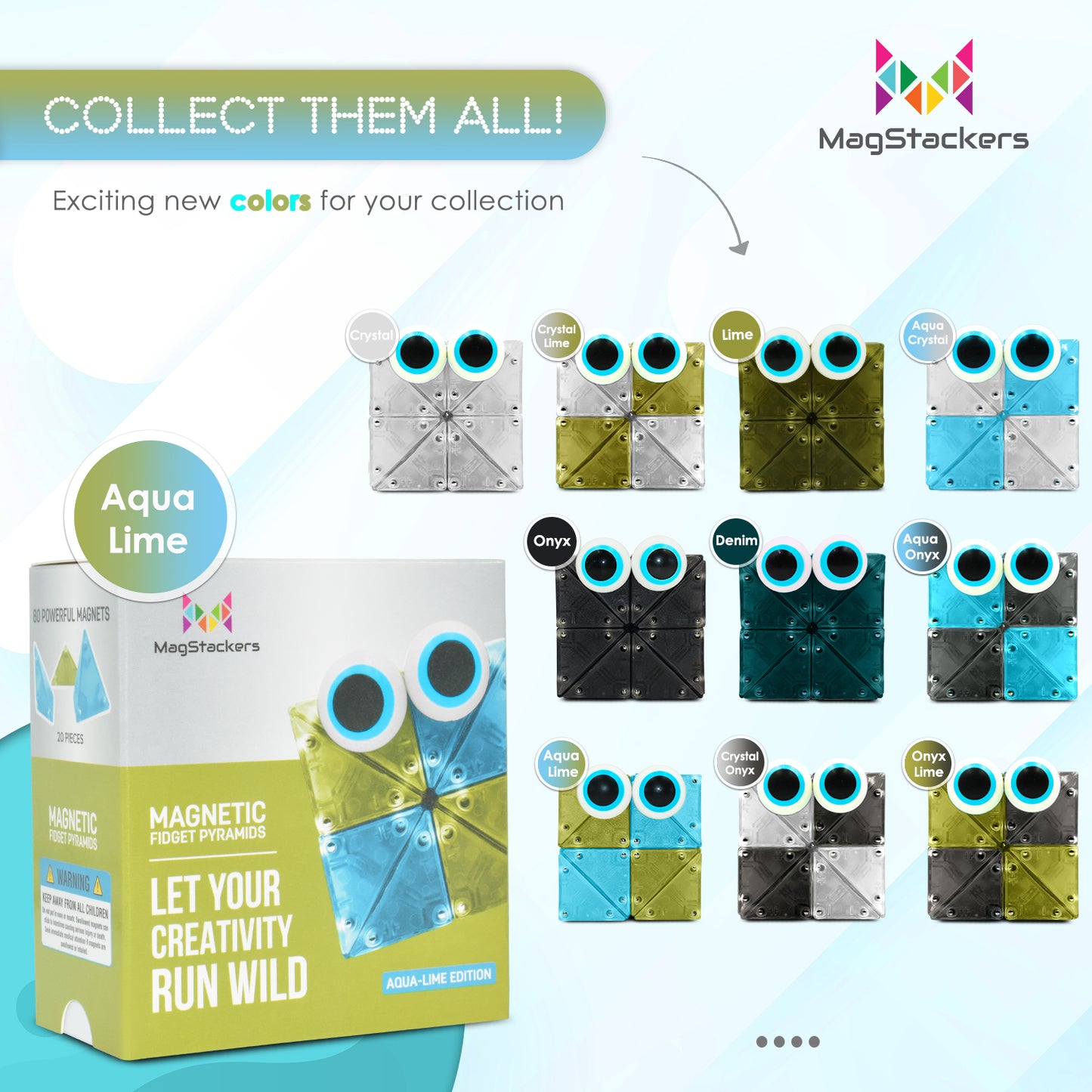 MagStackers - Magnetic Building Pyramids - Aqua-Lime