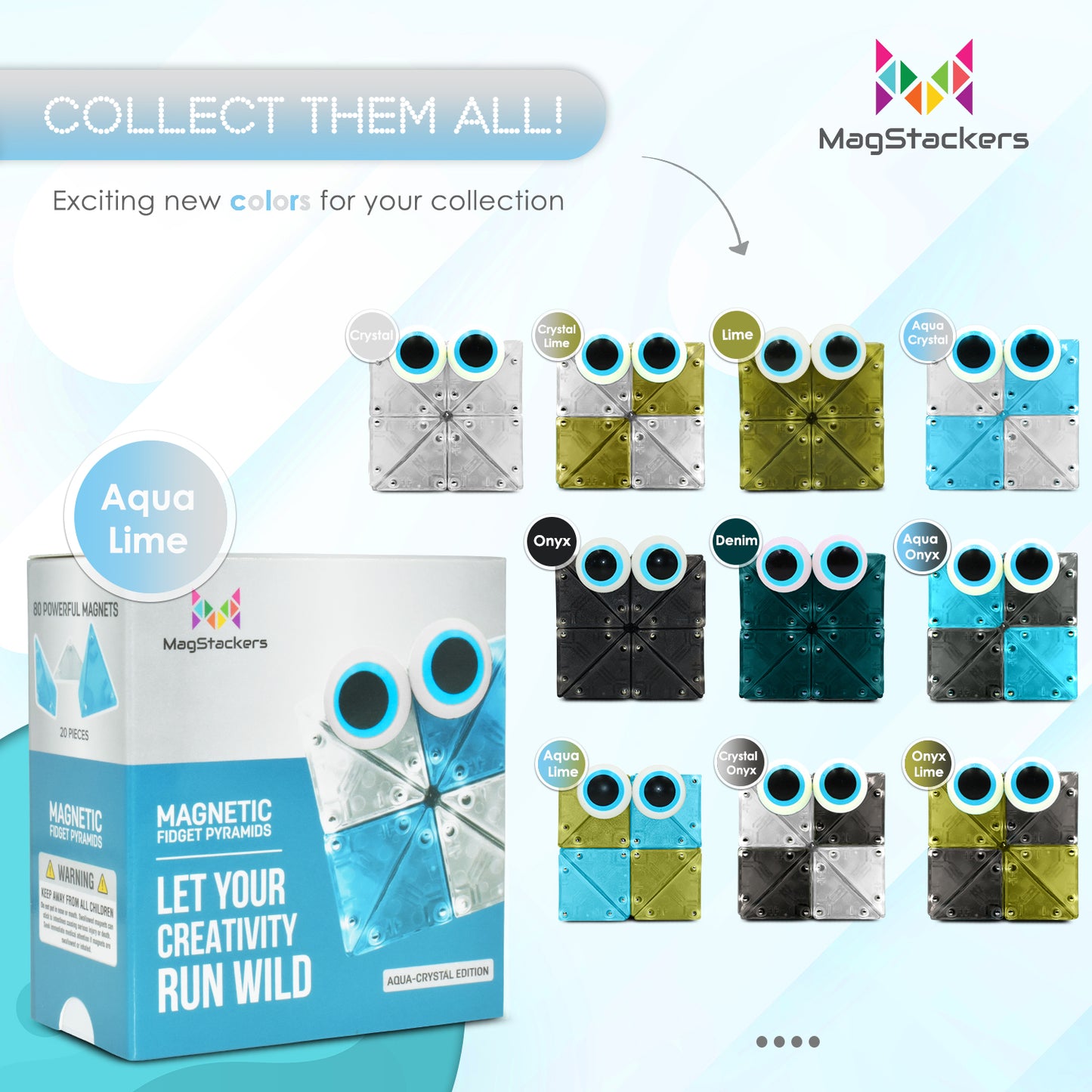 MagStackers - Magnetic Building Pyramids - Aqua-Crystal