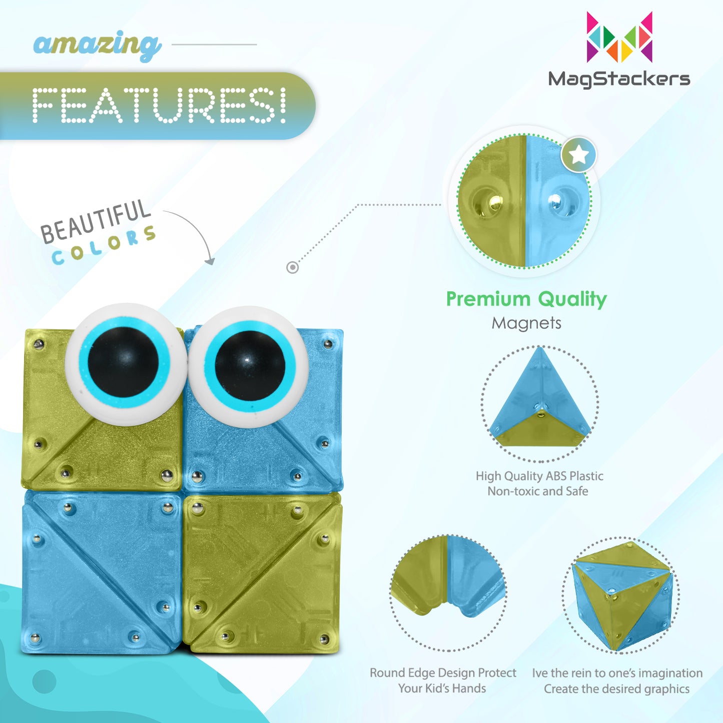 MagStackers - Magnetic Building Pyramids - Aqua-Lime