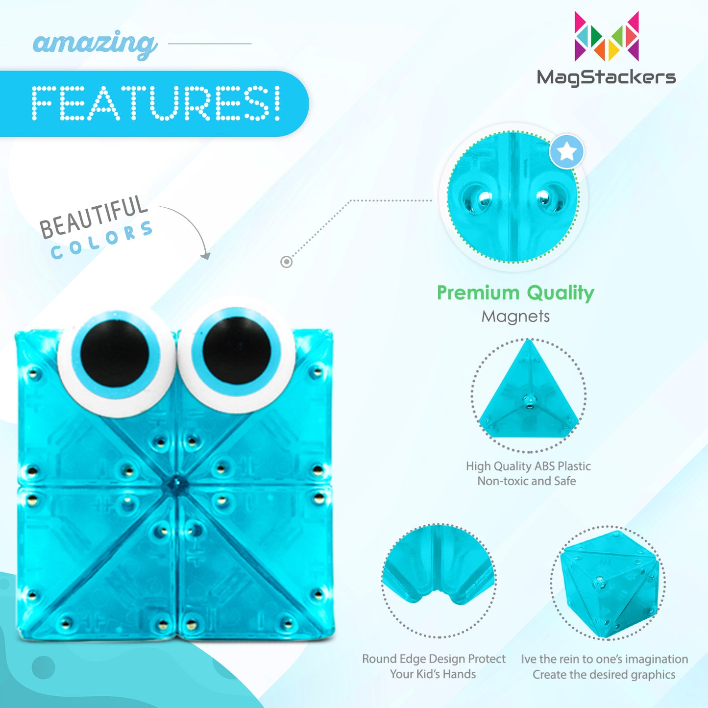 MagStackers - Magnetic Building Pyramids - Aqua
