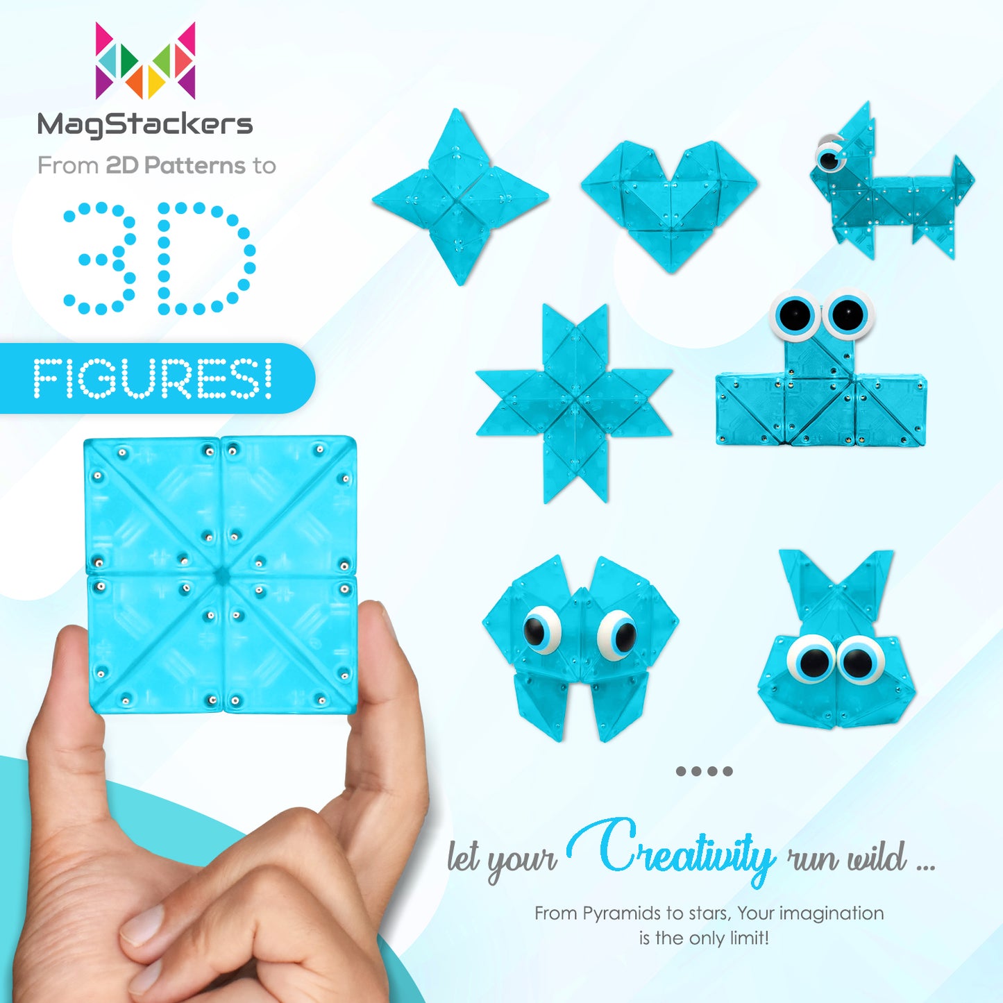 MagStackers - Magnetic Building Pyramids - Aqua