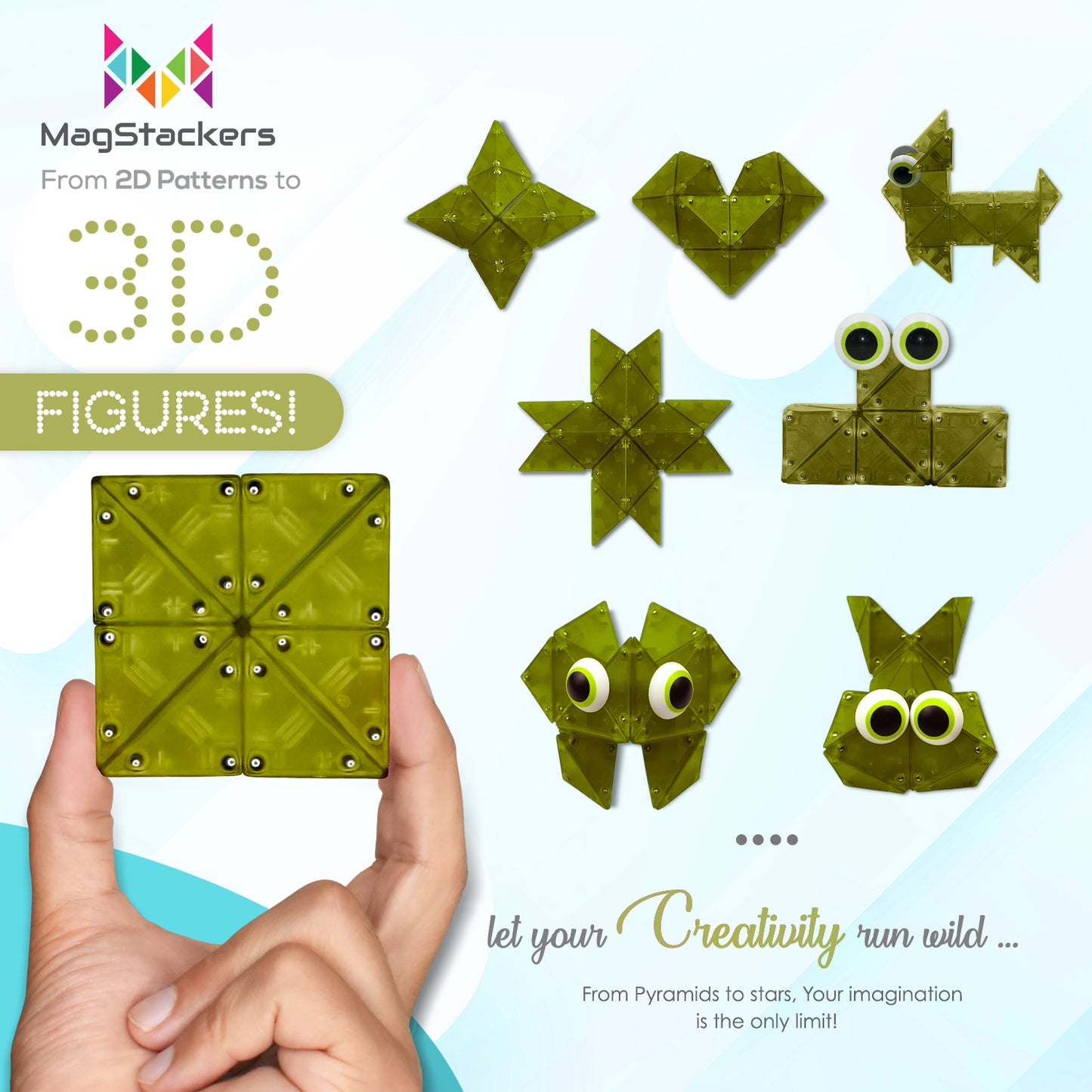 MagStackers - Magnetic Building Pyramids - Lime