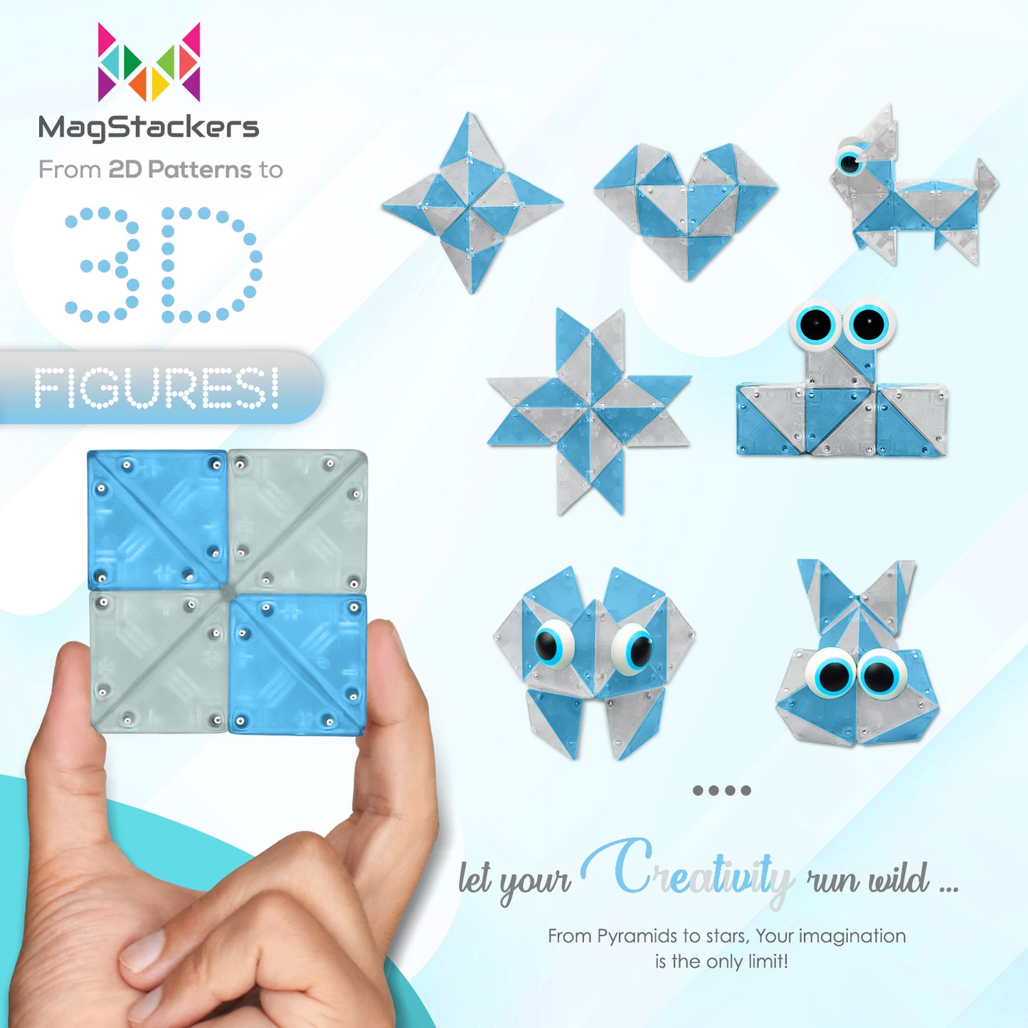 MagStackers - Magnetic Building Pyramids - Aqua-Crystal