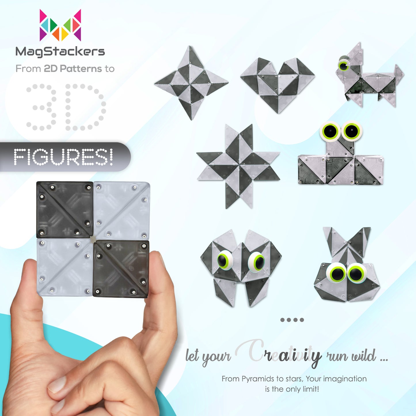 MagStackers - Magnetic Building Pyramids - Crystal/Onyx