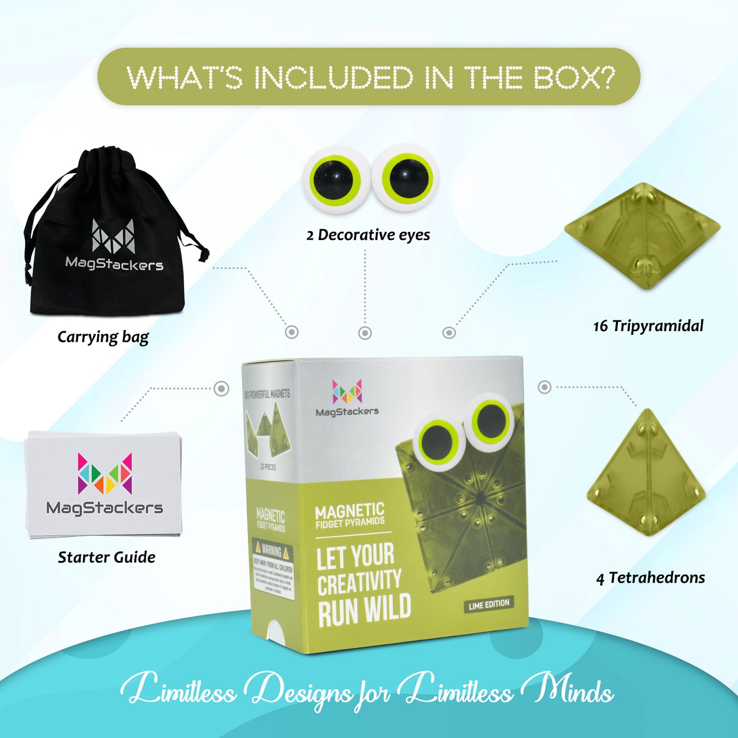 MagStackers - Magnetic Building Pyramids - Lime
