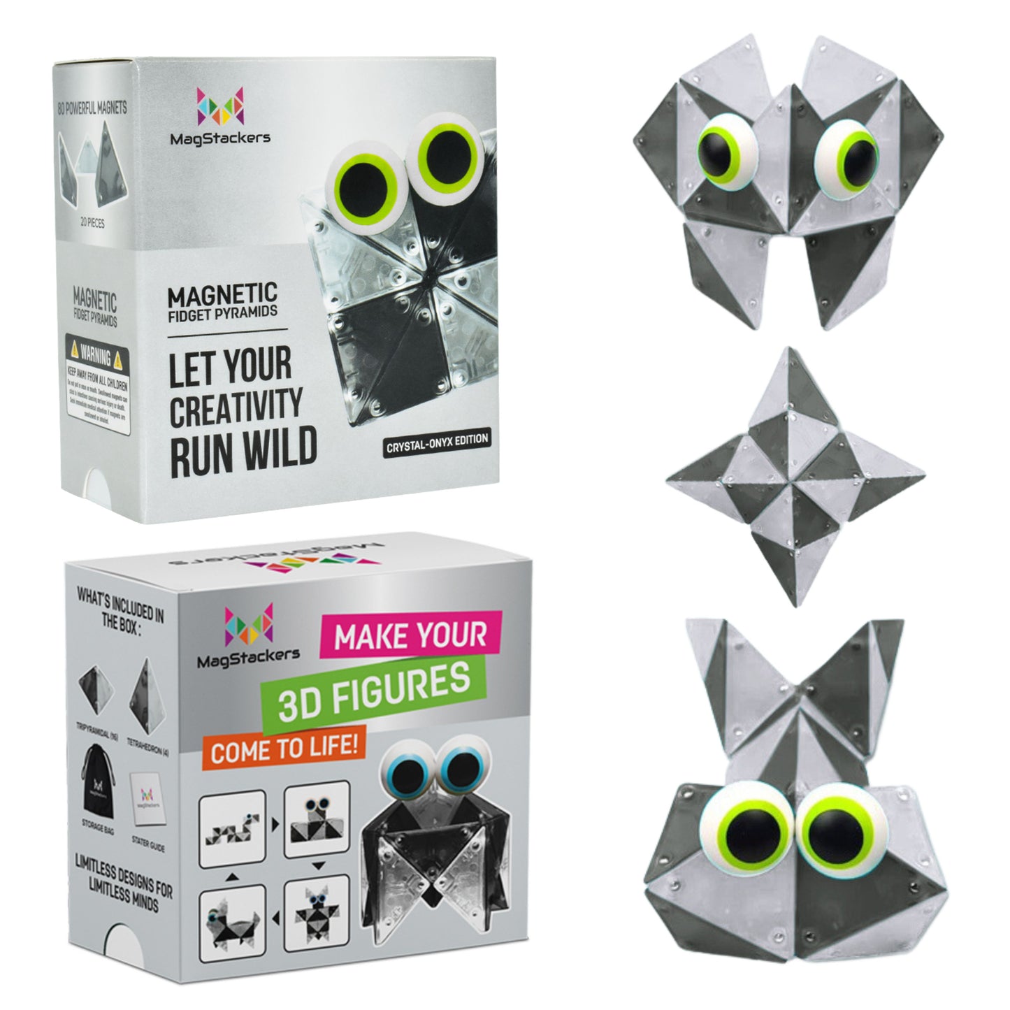 MagStackers - Magnetic Building Pyramids - Crystal/Onyx
