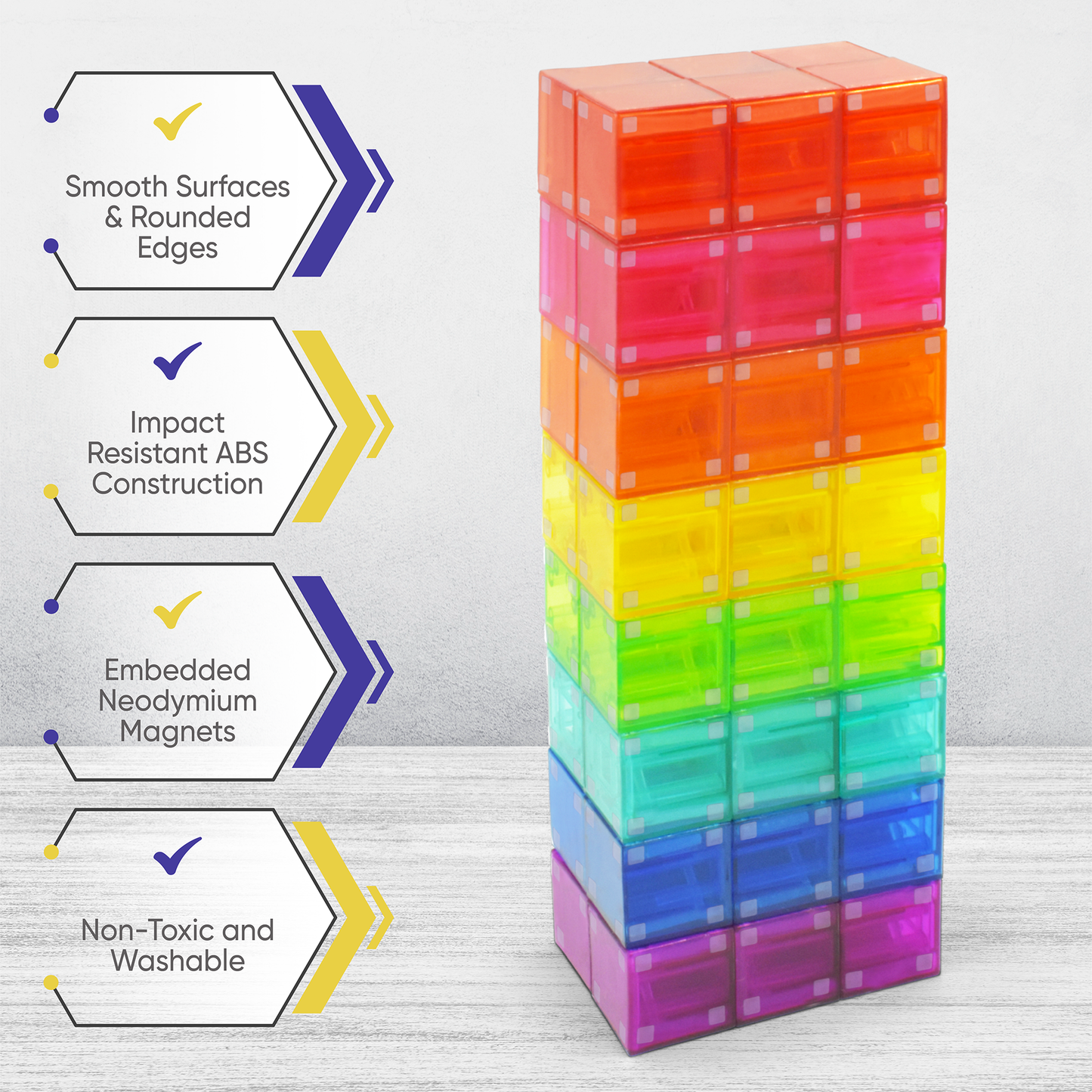 48 Piece Magnetic Building Blocks - Magnet Blocks Montessori STEAM Toys - cubes