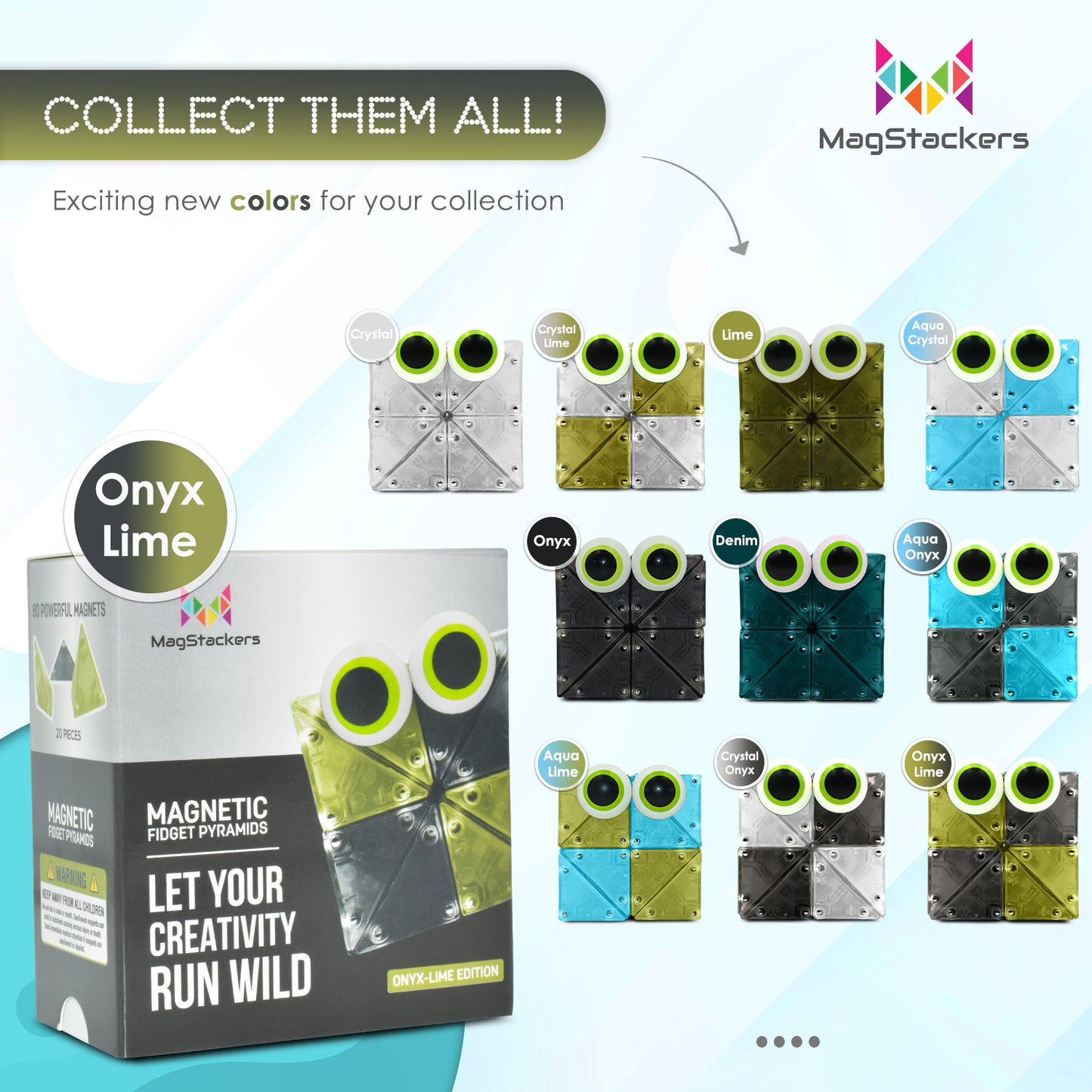 MagStackers - Magnetic Building Pyramids - Onyx/Lime