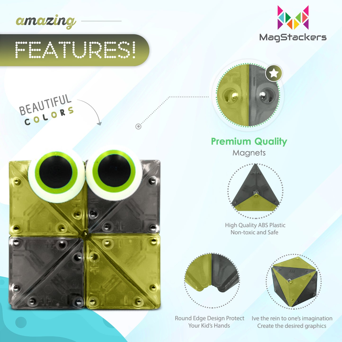 MagStackers - Magnetic Building Pyramids - Onyx/Lime