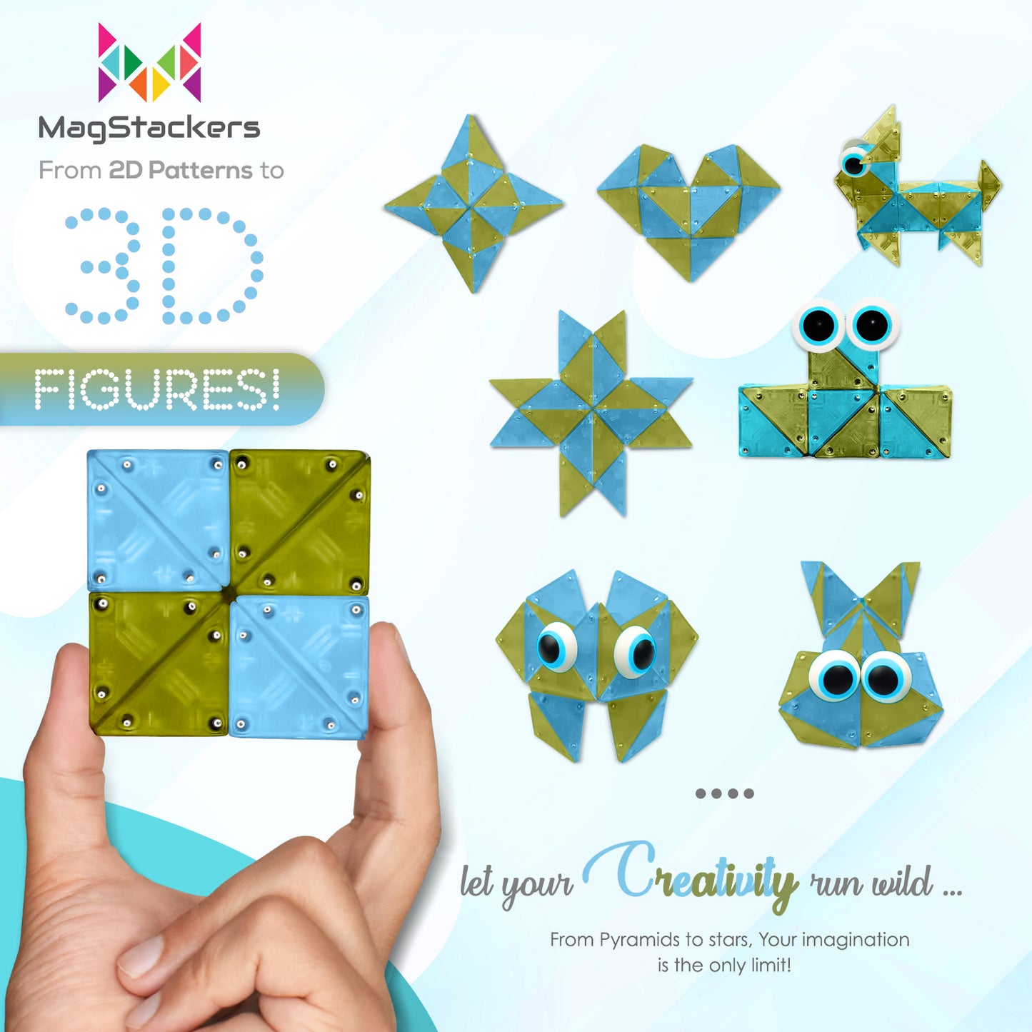 MagStackers - Magnetic Building Pyramids - Aqua-Lime