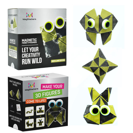 MagStackers - Magnetic Building Pyramids - Onyx/Lime