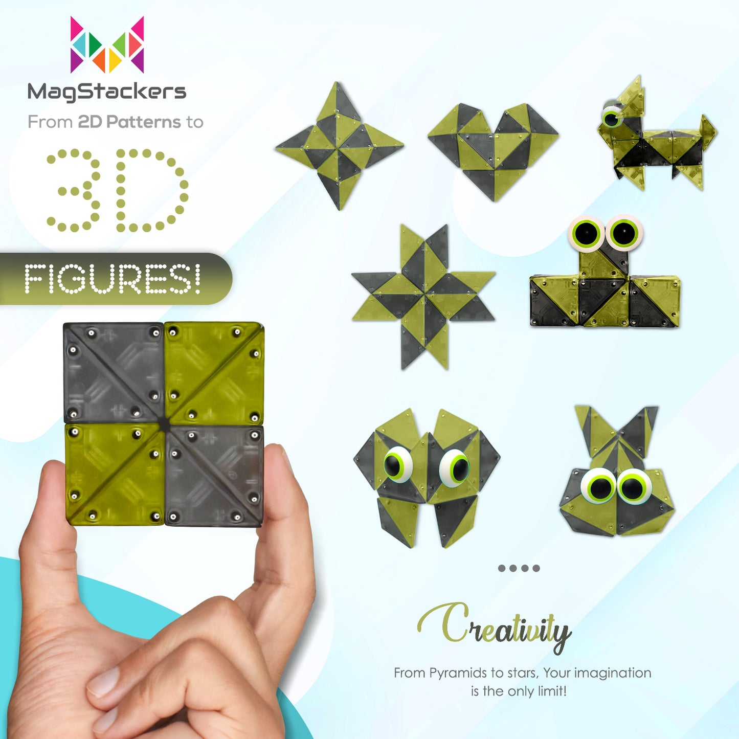 MagStackers - Magnetic Building Pyramids - Onyx/Lime